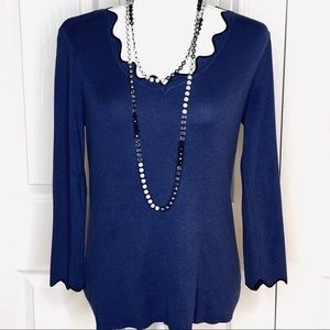 ROZ & ALI Blue Black Sweater 3/4 sleeves